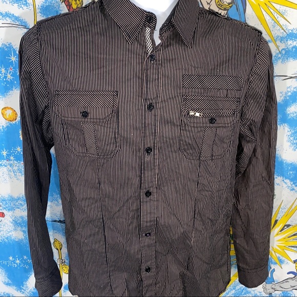 Black Men’s Striped Button Shirt small Buckle - Picture 2 of 10
